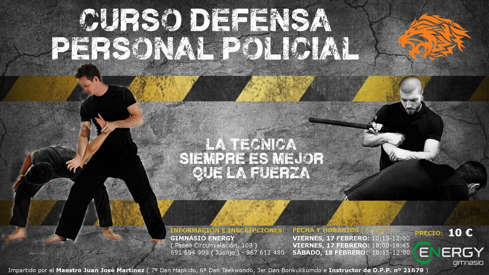 Cursos Defensa personal en Febrero en Gimnasio Energy Albacete